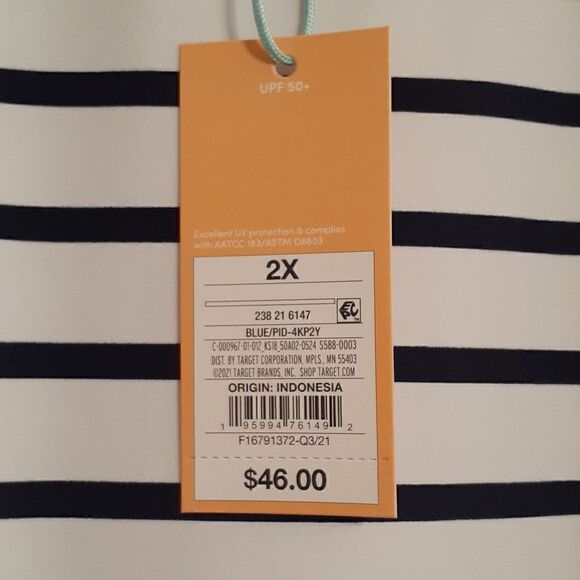 New Kona Sol Plus Size Swimwear Top Blue/White 2X New With Tags - Picture 7 of 8